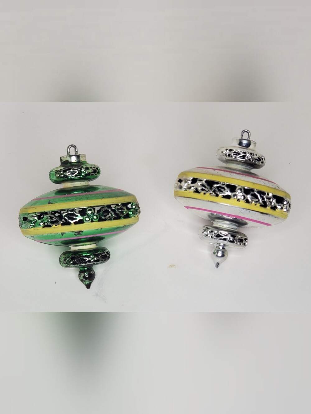 Vintage Bradford Filigree UFO & Spinning Top Christmas Ornaments - 2